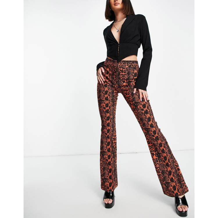 ASOS DESIGN smart flared pants in bronze snake pattern