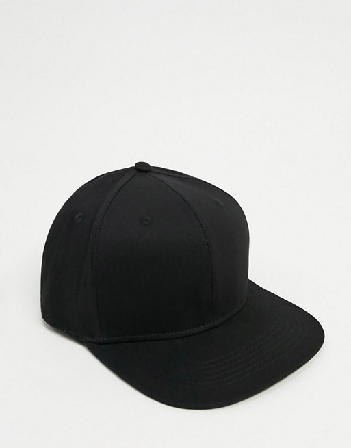 ASOS DESIGN snapback cap in black