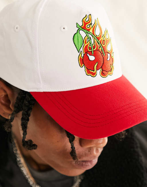 CHERRY LA Logo-print Twill Trucker Hat in Red