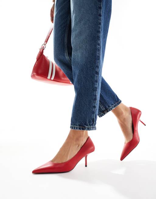 ASOS DESIGN Snatched pointed mid heeled court shoes in red