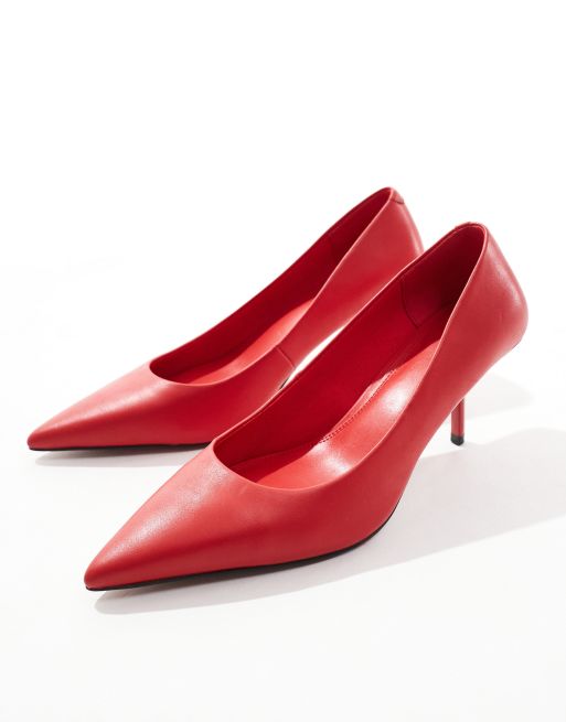 ASOS DESIGN Snatched pointed mid heeled court shoes in red