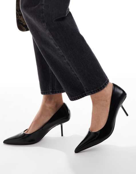 ASOS DESIGN Snatched pointed mid heeled pumps in black - view 1
