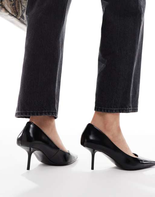 ASOS Design Snatched Pointed Mid Heeled Pumps in Black