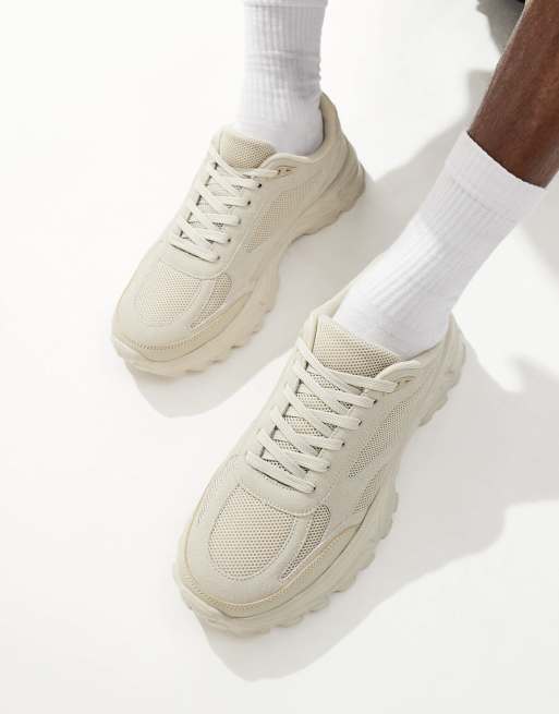 ASOS DESIGN Sneaker in Beige mit Netzstoff Einsatzen