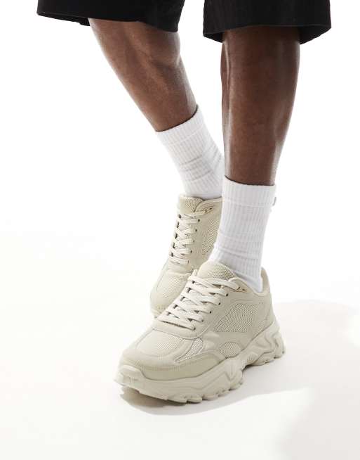 ASOS DESIGN Sneaker in Beige mit Netzstoff Einsatzen