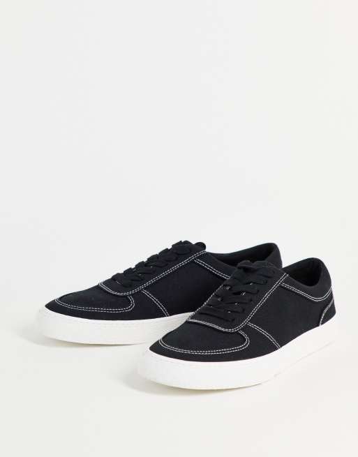 ASOS DESIGN – Sneaker in Schwarz mit Kontrastnaht