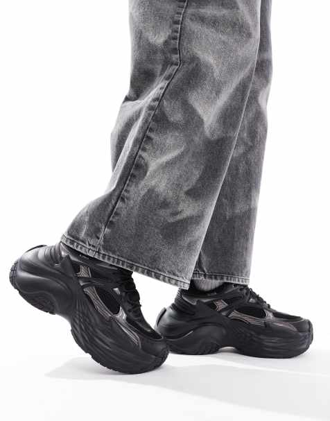 ASOS DESIGN – Sneaker in Schwarz mit Metallic-Einsätzen und dicker Sohle - view 1