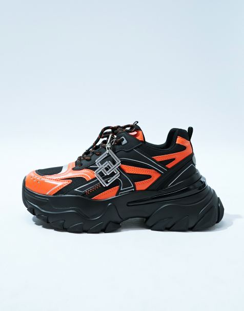 ASOS DESIGN – Sneaker mit Einsätzen in Orange und dicker Sohle in Schwarz - view 1