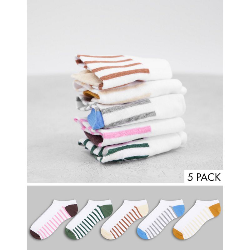 DESIGN – Sneaker-Socken in Weiß mit gestreiften Sohlen im 5er-Pack