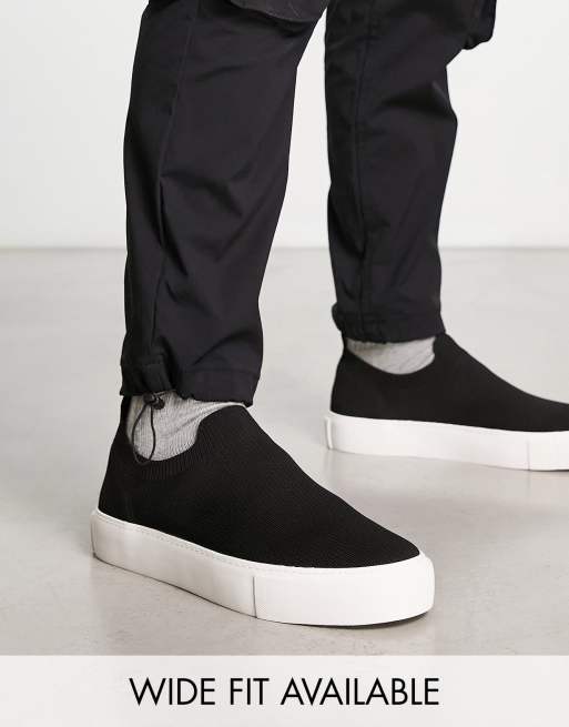 ASOS DESIGN Sneaker zum Hineinschlupfen in Schwarz mit gestricktem Obermaterial ASOS