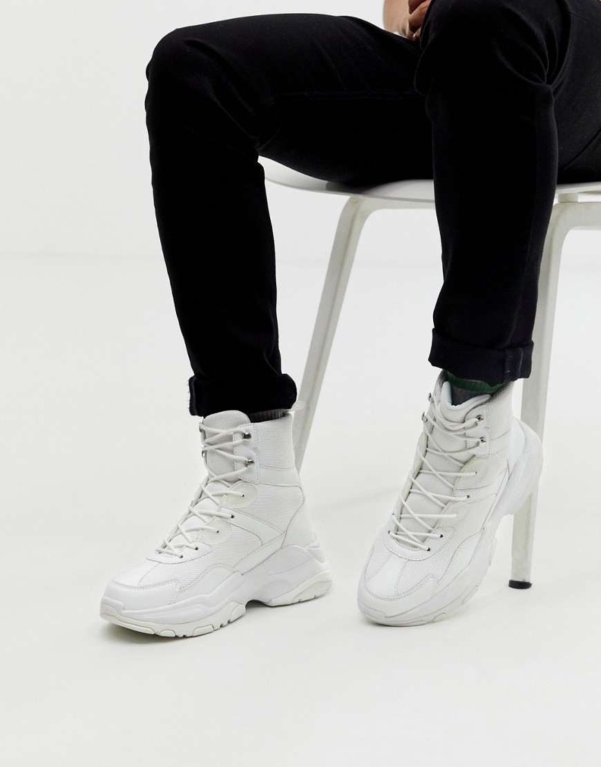 ASOS DESIGN - Sneakers alte bianche in tessuto a rete con suola spessa-Bianco