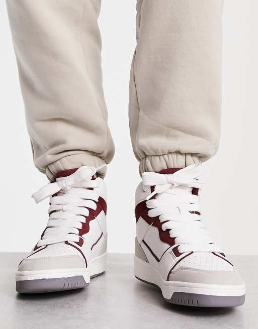 ASOS DESIGN Sneakers alte r tro bianche con dettagli rossi ASOS