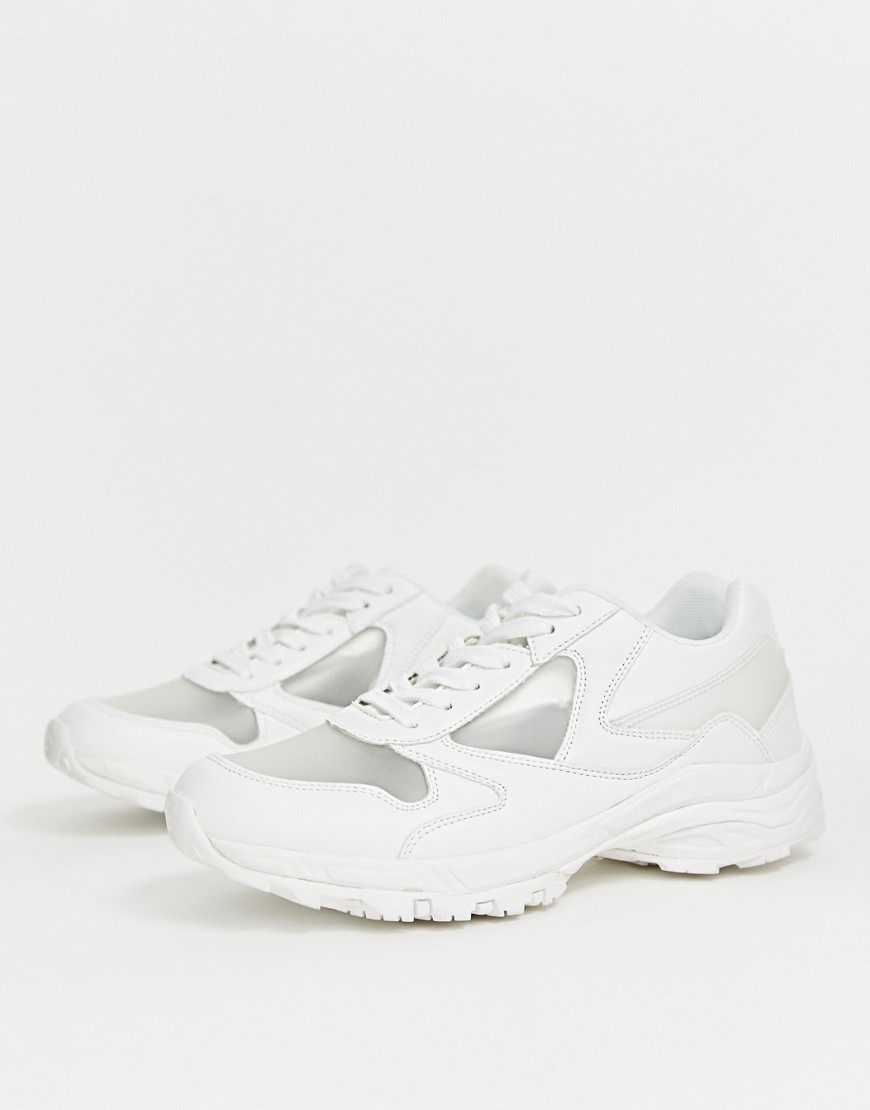 ASOS DESIGN - Sneakers bianche con inserti trasparenti e suola spessa-Bianco