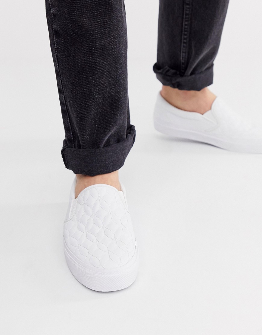 ASOS DESIGN - Sneakers bianche senza lacci con dettaglio trapuntato-Bianco
