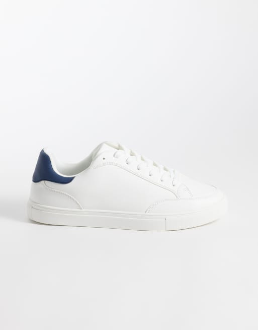 ASOS DESIGN sneakers classiche stringate bianche con intaglio sul tallone navy, 1 di 5