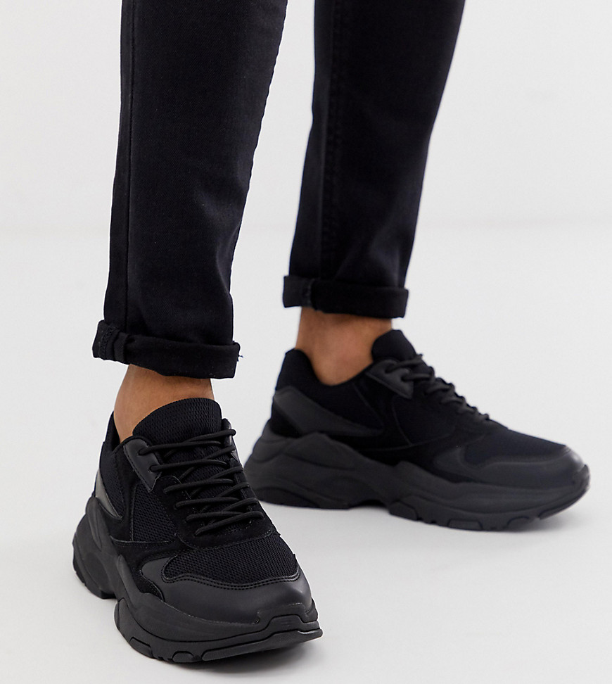 ASOS DESIGN - Sneakers dikke zool en brede pasvorm in gemengd zwart