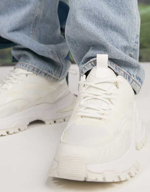ASOS DESIGN - Sneakers in bianco sporco con pannelli in gomma e suola spessa, 3 di 4