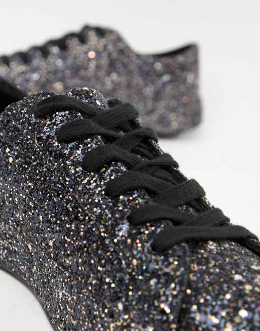 ubetinget Mediate indsats ASOS DESIGN sneakers in black glitter | ASOS