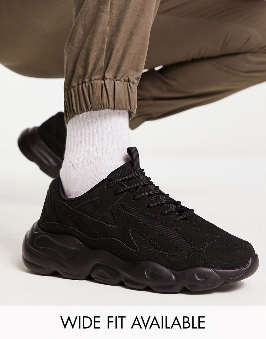 Asos Design Sneakers In Black Mesh With Chunky Sole