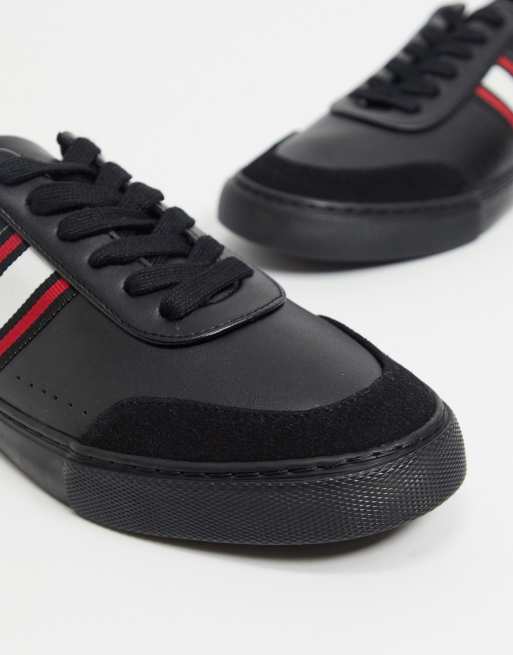 Ampere Folge vorschlagen black leather sneakers red stripe Seekrankheit