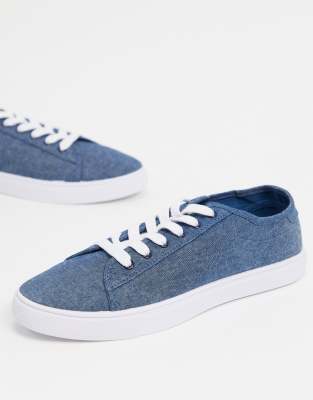 asos design sneakers in white canvas