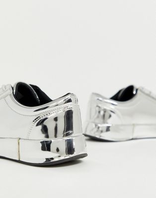 ASOS High Top Sneakers in Silver Metallic With Zips