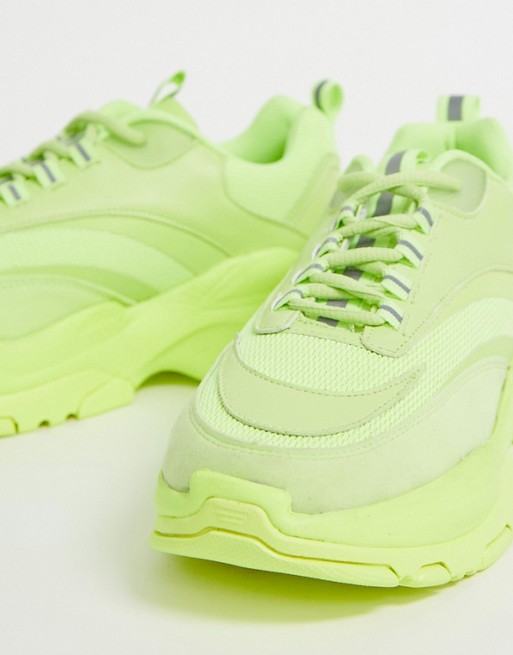 Asos Design Sneakers In Neon With Chunky Sole Asos