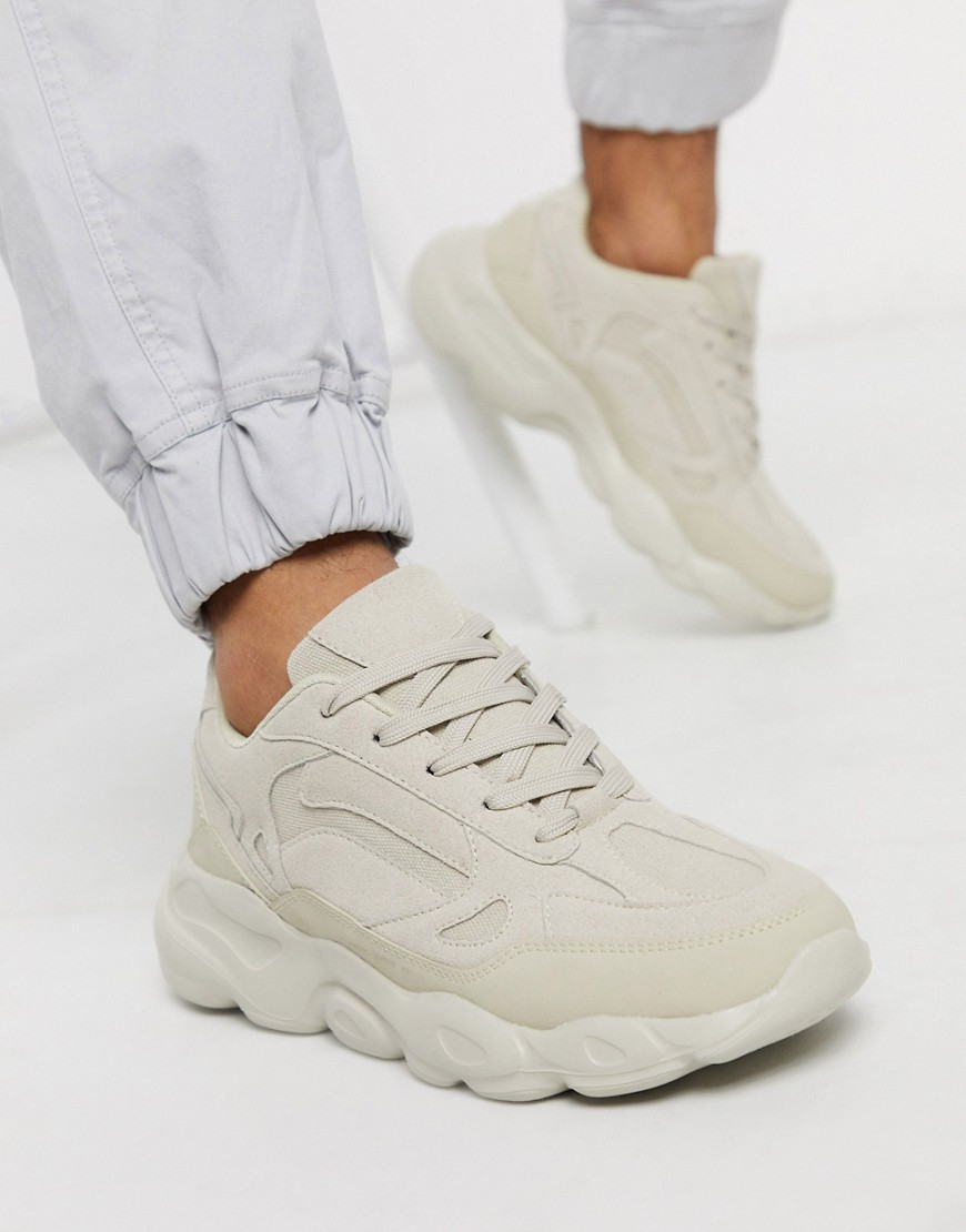 ASOS DESIGN sneakers in stone with chunky sole-Neutral