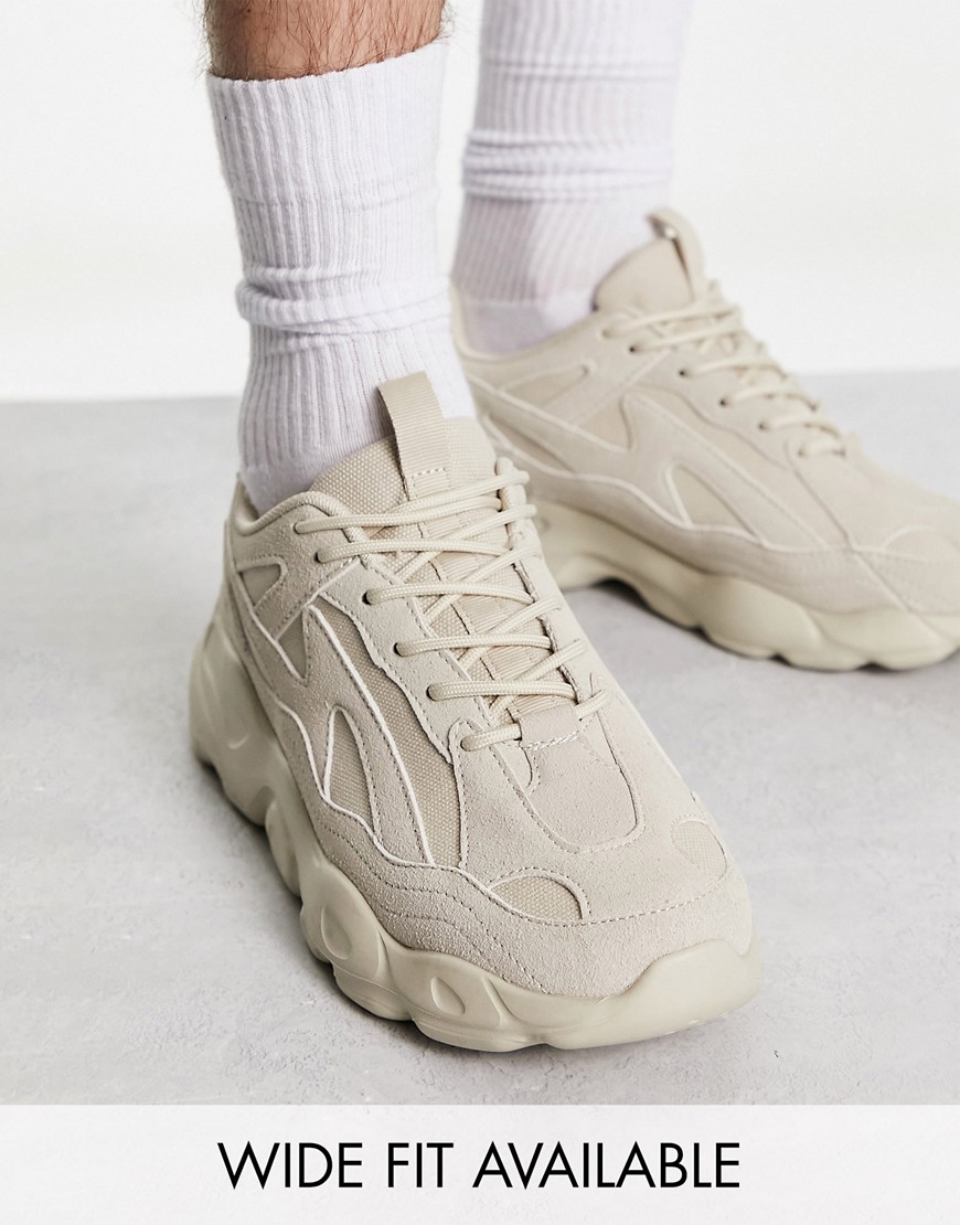 Asos Design Sneakers In Stone With Chunky Sole-neutral
