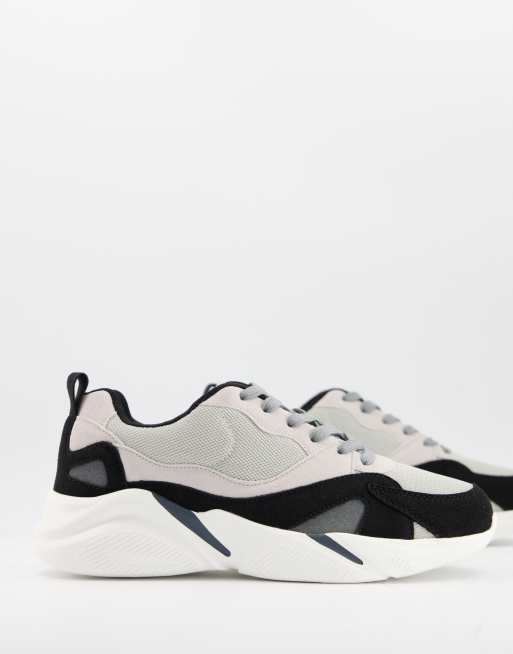 ASOS DESIGN sneakers in stone with green panels on chunky sole | ASOS