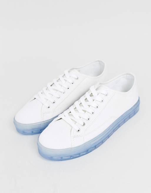 ASOS DESIGN sneakers in white with translucent blue sole