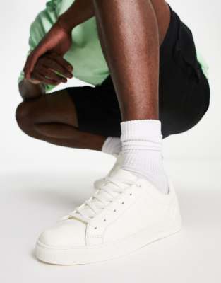 Asos Design Lace Up Sneakers In White With Embossed Panels