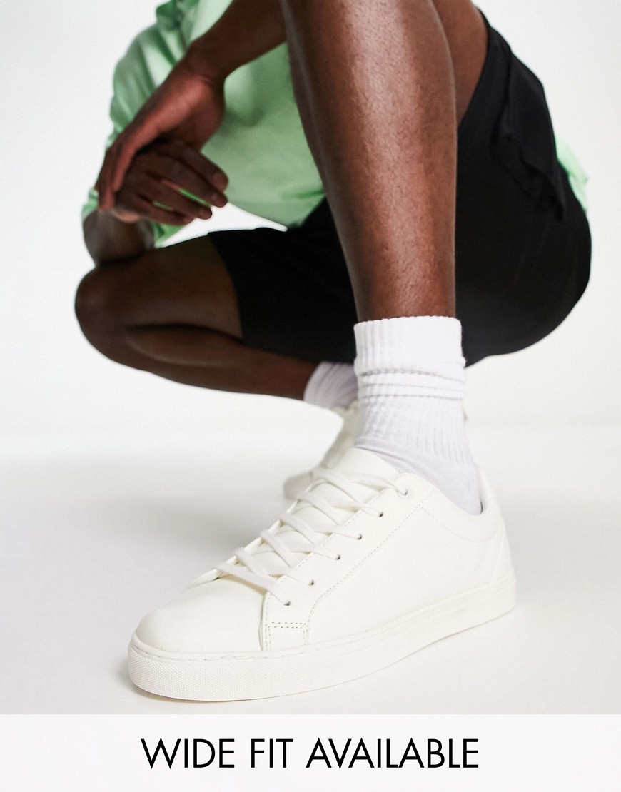 Asos Design Lace Up Sneakers In White With Embossed Panels