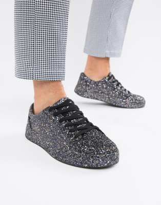 ASOS DESIGN trainers in black glitter Black