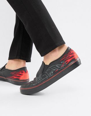 ASOS DESIGN – Sneakers med broderad eld och panter-Svart