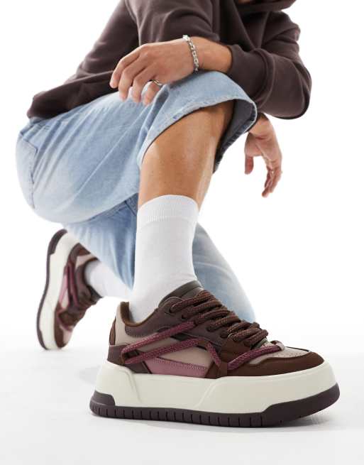 ASOS DESIGN - Sneakers met dikke zool en touwdetail in bruine mix