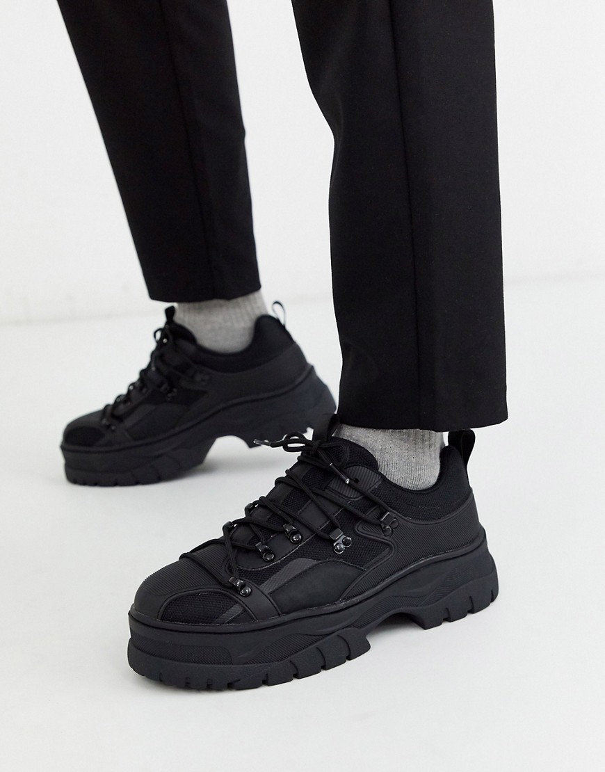 ASOS DESIGN - Sneakers nere con pannelli in gomma e suola spessa-Nero