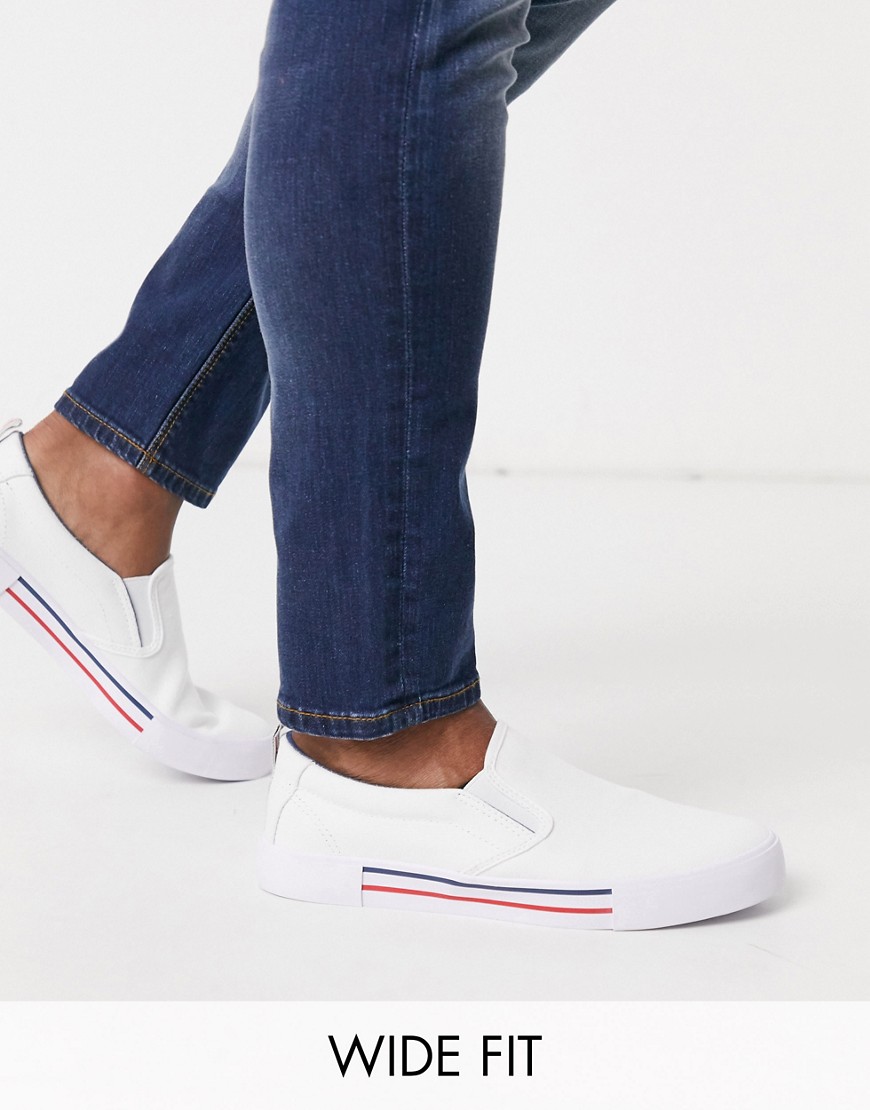 ASOS DESIGN - Sneakers pianta larga bianche con dettagli color blu navy e rosso-Bianco