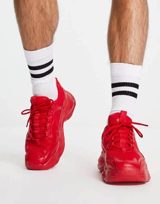 ASOS DESIGN - Sneakers rosse con pannelli in rete e suola spessa, 3 di 4