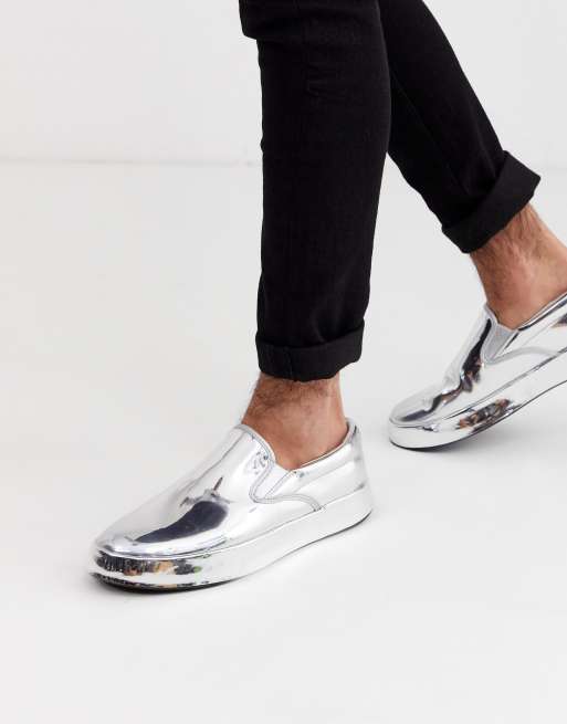 ASOS DESIGN - Sneakers senza lacci argento metallizzato a specchio