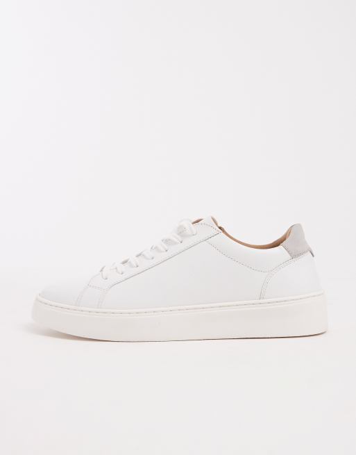 ASOS DESIGN - Sneakers stringate in pelle bianche con dettaglio grigio sul tallone