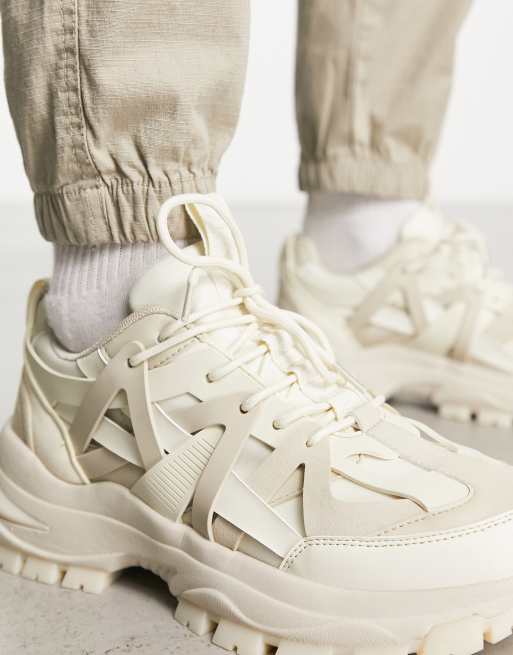 ASOS DESIGN sneakers with multi rubber panels and chunky sole in stone