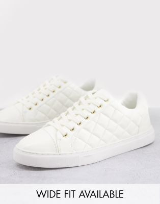 Asos Design Lace Up Sneakers In White With Embossed Panels In White