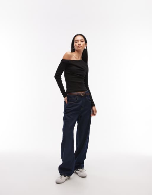 ASOS DESIGN - Snoet og asymmetrisk sort top i ribstrik med lange ærmer, 2 af 4