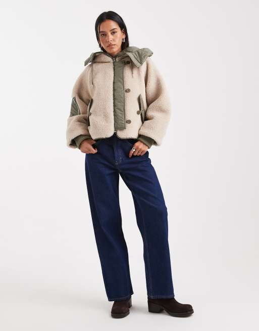 ASOS DESIGN - Snorkel - Parka in pile borg con cappuccio kaki, 4 di 5