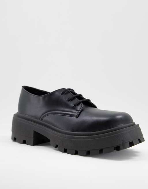 ASOS DESIGN - Snøresko i sort imiteret læder med chunky sål og firkantet tå