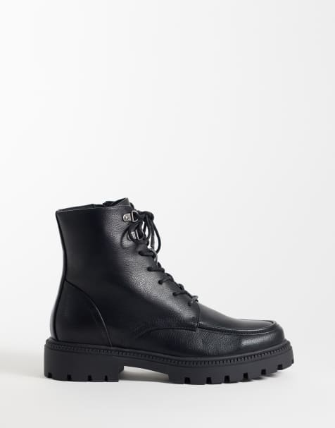 ASOS DESIGN snørestøvler med apron-toe og vandrestøledetaljer i sort - view 1