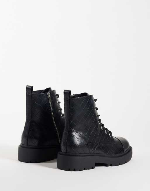 ASOS DESIGN snørestøvler med tåhætte og profileret sål i sort præget, 5 af 5