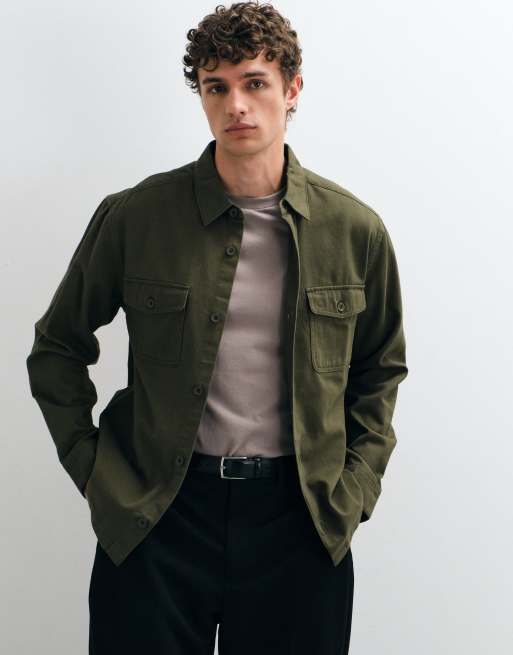 ASOS DESIGN sobrcamisa de sarga de algodón en caqui, 2 de 5