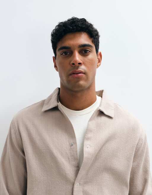 ASOS DESIGN - Sobrecamisa beis con botones de presión, 4 de 5